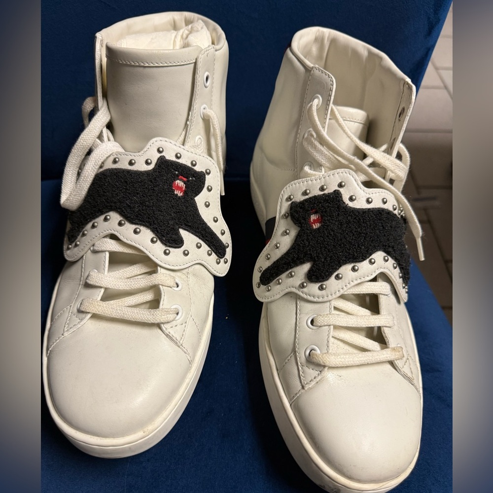 Gucci White High-Tops with Black Panther Accent